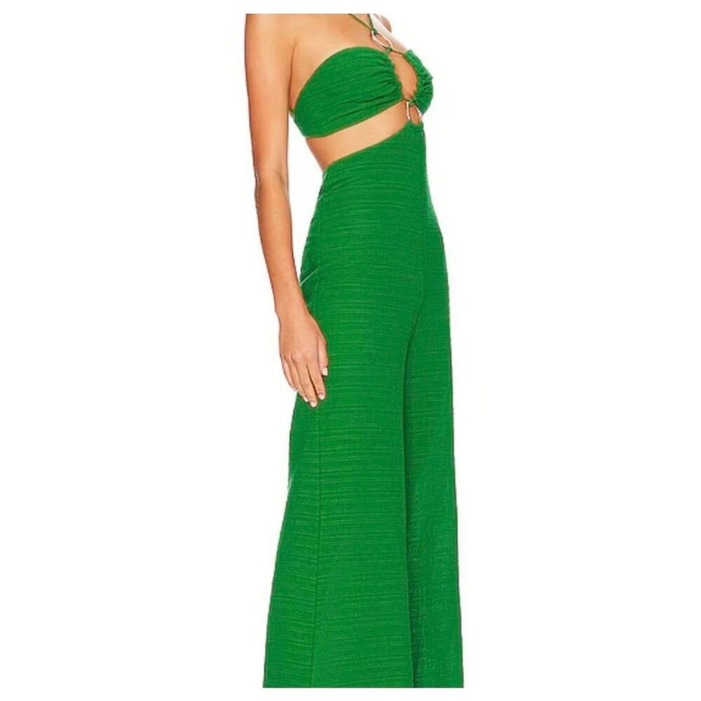 RUMER The Label Amoura Green Cutout Jumpsuit M NWT Wide Leg Emerald O-Ring - Picture 2 of 15